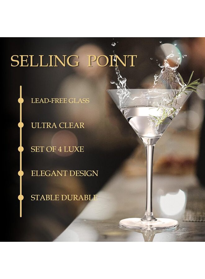 قطع من أكواب المارتيني، أكواب كوكتيل كريستالية سعة 9 أونصة، أكواب مارتيني كريستالية منفوخة يدويًا لمشروبات الإسبريسو مارتيني، كوزموبوليتان، جيمليت، بار منزلي، حفلات - Image 2