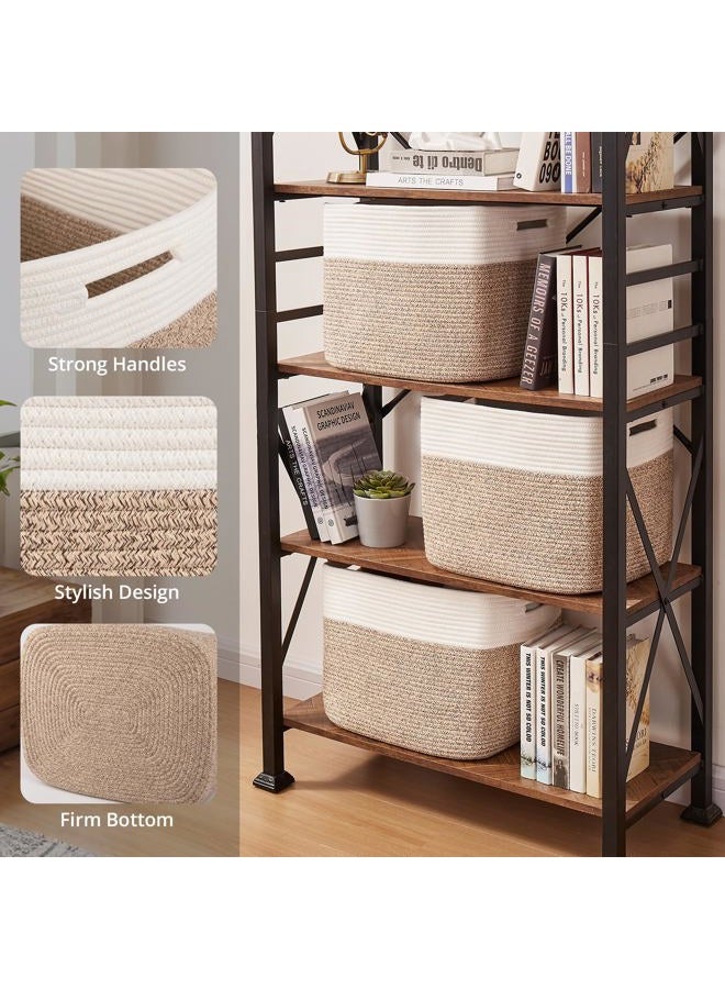 OIAHOMY 13 Kallax Inch Cube Storage Bins, 3-Pack Cotton Rope Woven Baskets for Organizing, Kallax Insert Storage Baskets for Shelves, Baby Nursery, Closet Organizer, 15*13*12.6IN, Brown & White - Image 3