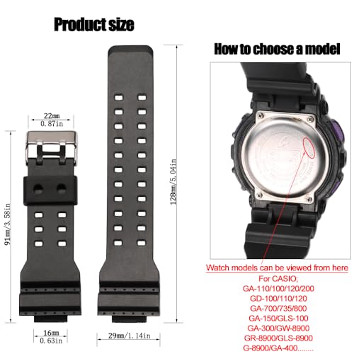 MCXGL 16mm Resin Strap Replacement for G-Shock ga110 ga100 ga120 gd100 g8900 Men's Rubber Watch Band - Image 2