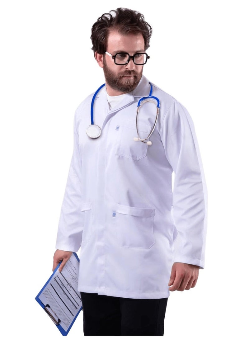 Dr Uniform Premium Classic Lab Coat for Men, White, Professional Medical Coat - Image 1