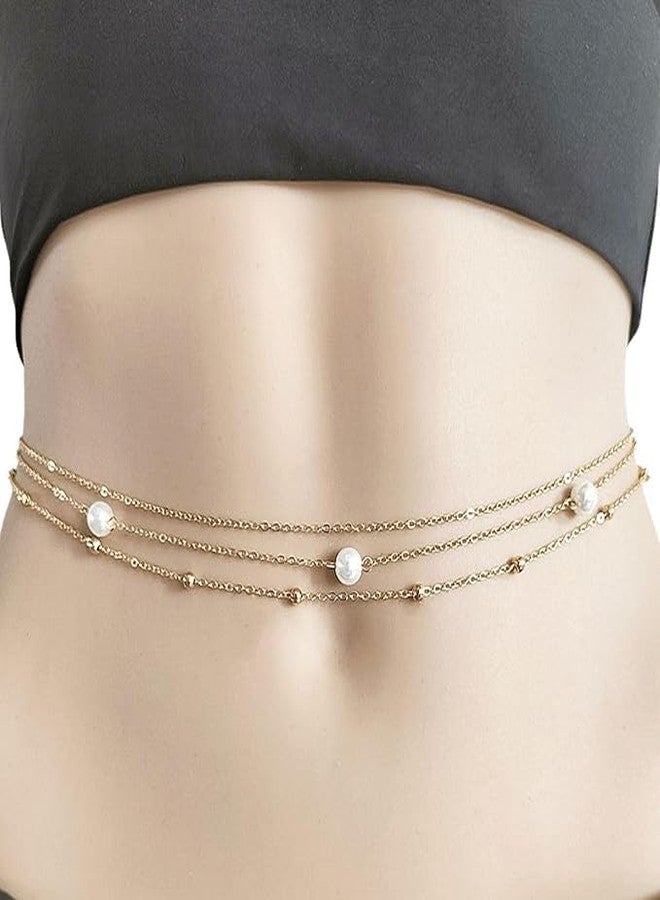 Fabme Women's Gold Waist ChainWaist - Stylish Saree Gold Plated Belly Chain Pearl Layered Body Hip Chain for the Waist Ladies Sexy Bikini Jewelry (26-42 In) - Image 5