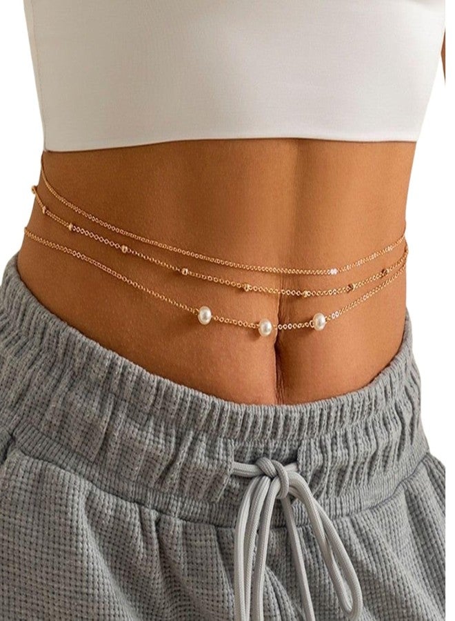 Fabme Women's Gold Waist ChainWaist - Stylish Saree Gold Plated Belly Chain Pearl Layered Body Hip Chain for the Waist Ladies Sexy Bikini Jewelry (26-42 In) - Image 2