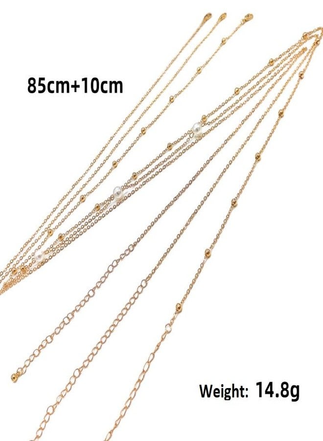 Fabme Women's Gold Waist ChainWaist - Stylish Saree Gold Plated Belly Chain Pearl Layered Body Hip Chain for the Waist Ladies Sexy Bikini Jewelry (26-42 In) - Image 3