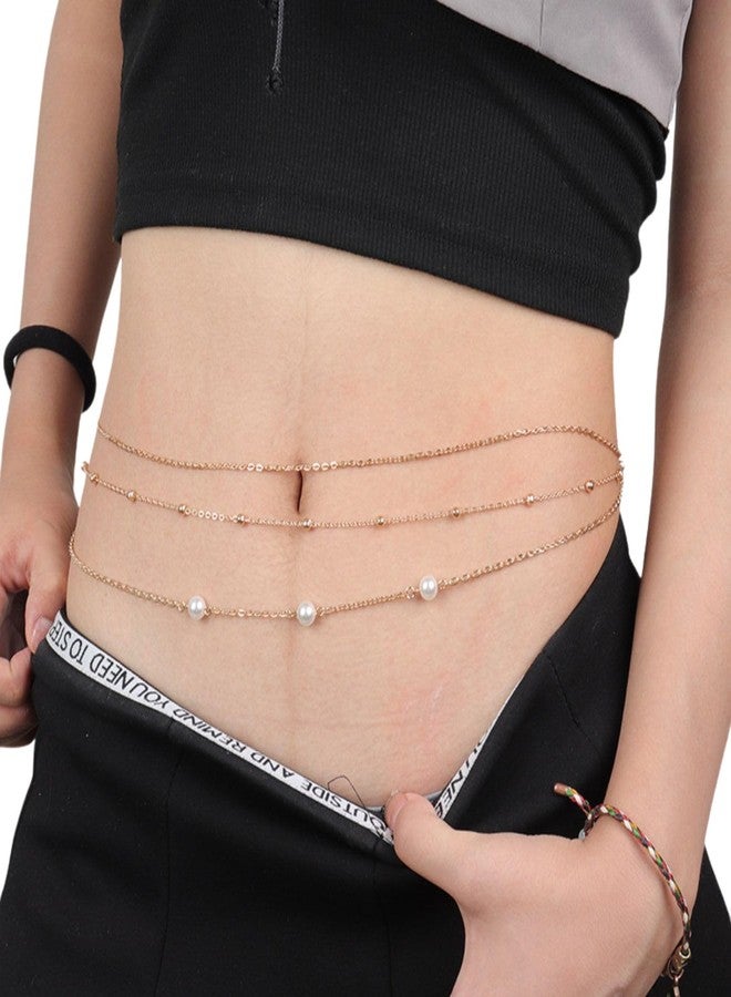 Fabme Women's Gold Waist ChainWaist - Stylish Saree Gold Plated Belly Chain Pearl Layered Body Hip Chain for the Waist Ladies Sexy Bikini Jewelry (26-42 In) - Image 1