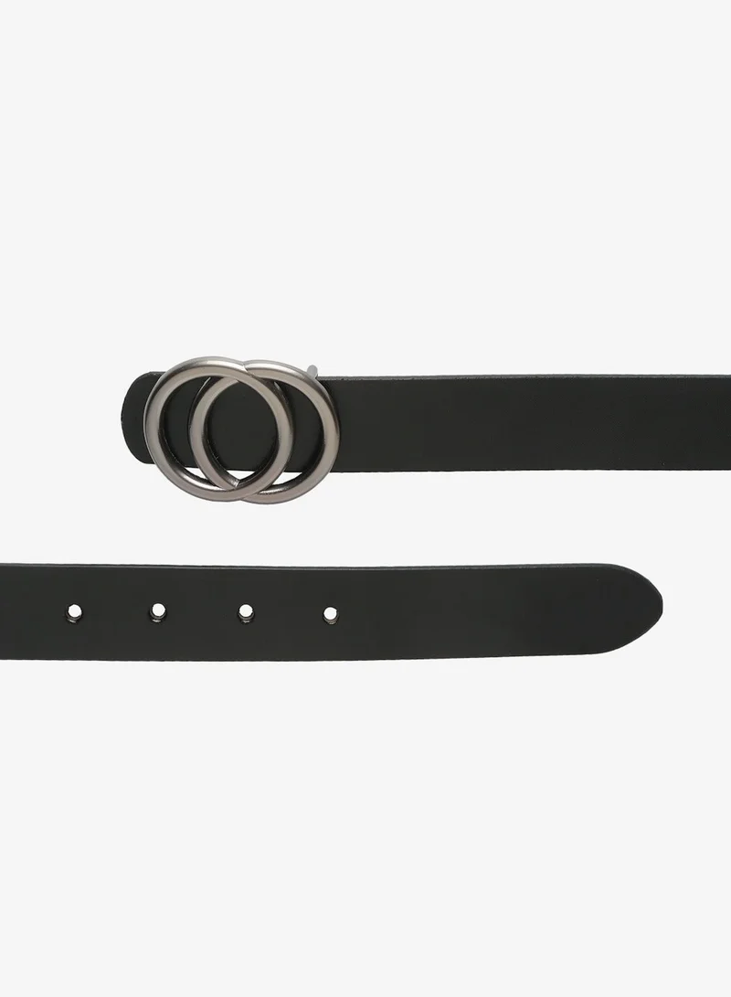 Teakwood Black Teakwood Genuine Leather Slim Belt for Women | Black Waist Belt | Silver Double Ring Buckle | Adjustable Size 27–38 | Durable Premium Finish | Ideal for Jeans, Dresses & Trousers for Women | Best Price UAE