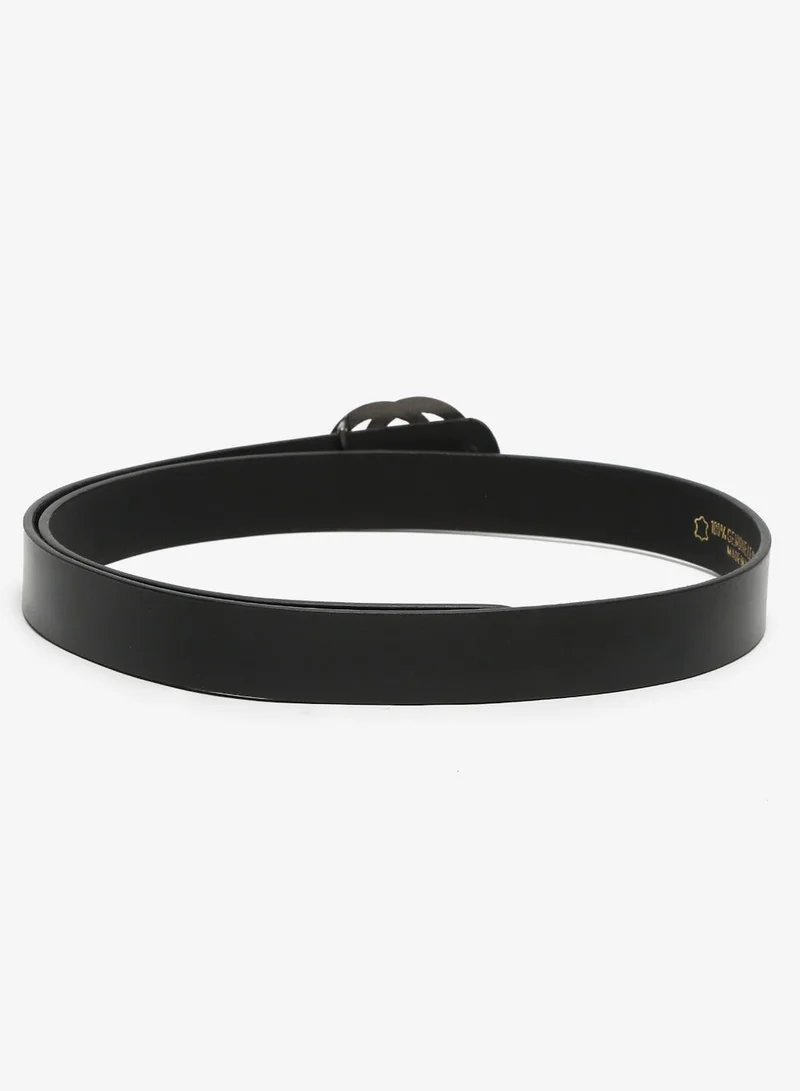 Teakwood Black Teakwood Genuine Leather Slim Belt for Women | Black Waist Belt | Silver Double Ring Buckle | Adjustable Size 27–38 | Durable Premium Finish | Ideal for Jeans, Dresses & Trousers for Women | Best Price UAE