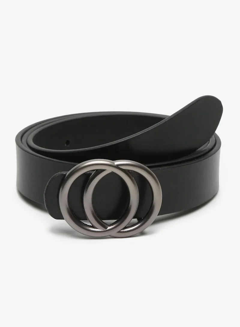 Teakwood Black Teakwood Genuine Leather Slim Belt for Women | Black Waist Belt | Silver Double Ring Buckle | Adjustable Size 27–38 | Durable Premium Finish | Ideal for Jeans, Dresses & Trousers for Women | Best Price UAE