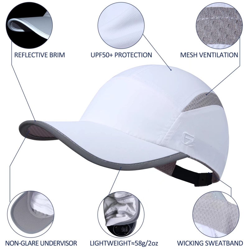 GADIEMKENSD Womens Hats Baseball Cap UPF 50+ Sun Quick Dry Lightweight Breathable Trucker Hat Outdoor Hiking Fishing Run Golf Sports A Dad Mesh Hats Reflective Running Hat Ponytail for Women White - Image 2
