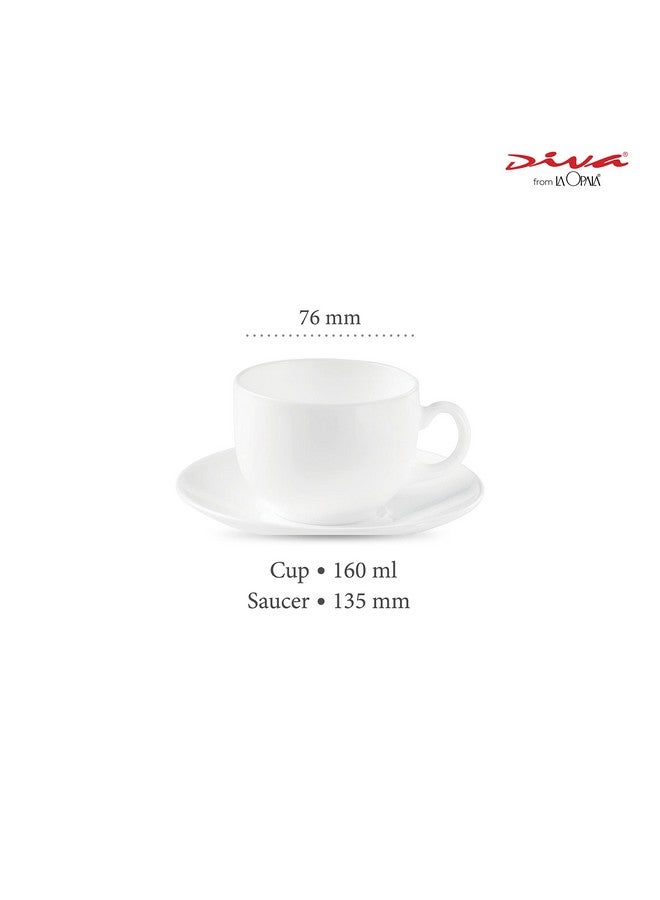 Diva From La Opala Plain White Opalware Cup & Saucer Set Iris, 6 Pcs, White, 160 Milliliter - 180 Ml - Image 2