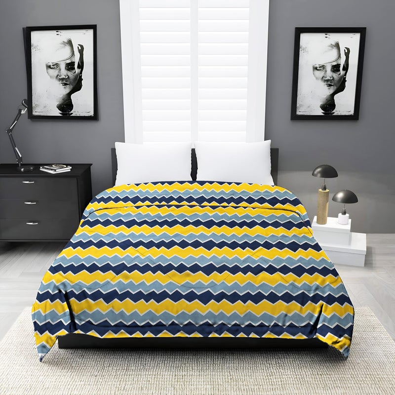 IVAZA IVAZA Premium 220 GSM Double Bed AC Comforter || Soft Cotton Quilt for All Seasons || Reversible Lightweight || Includes 1 Comforter for Double Bed (90" x 90" inch, Yellow Striped  - Image 1