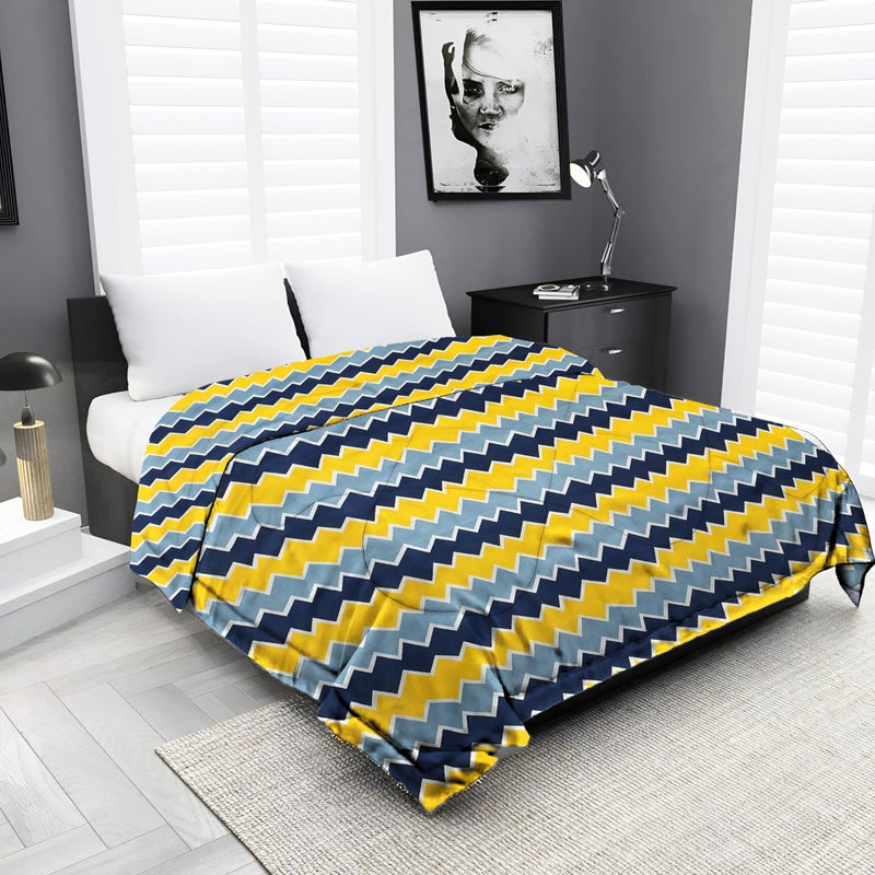 IVAZA IVAZA Premium 220 GSM Double Bed AC Comforter || Soft Cotton Quilt for All Seasons || Reversible Lightweight || Includes 1 Comforter for Double Bed (90" x 90" inch, Yellow Striped  - Image 2