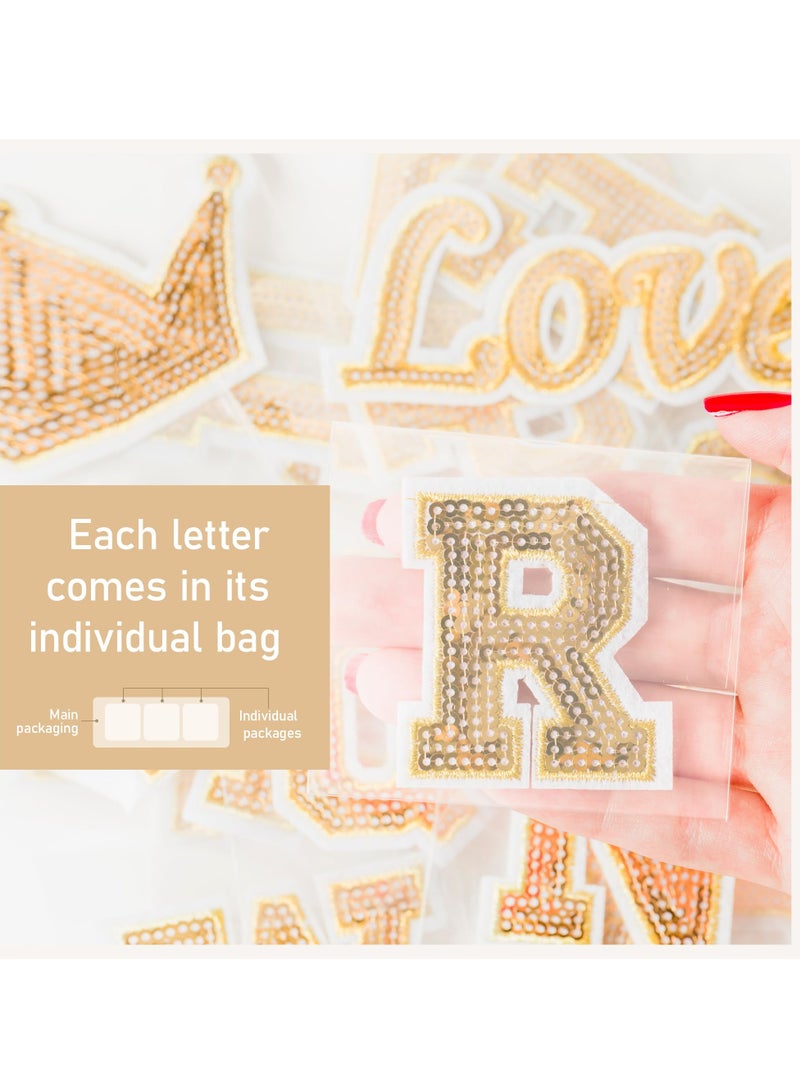 KASTWAVE 28 Pcs Iron on Letters Sequin Gold  A-Z Alphabet Letter Patches for Backpacks, Jackets, Clothing, Shirts, Small Iron on Letters Patches - Image 5