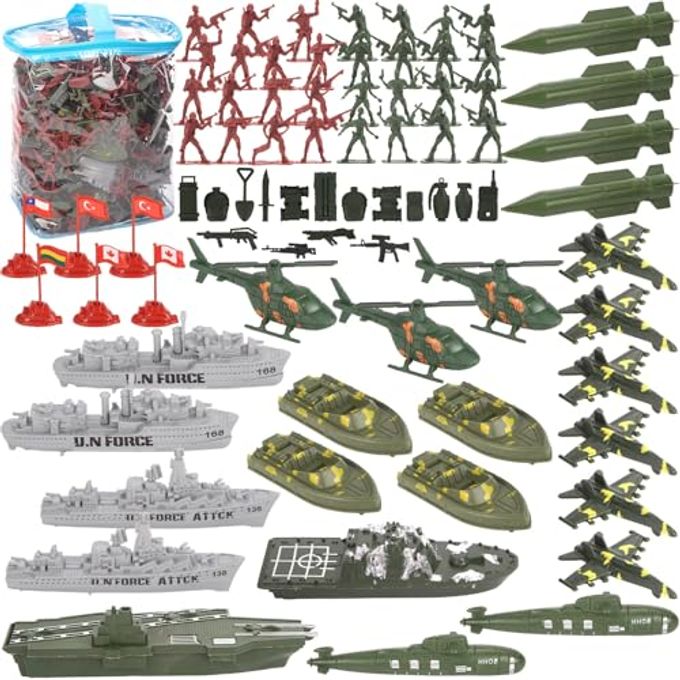 3 otters 360PCS Army Men Military Set, Army Men Toy Soldiers Plastic Military Figures Aircraft Carrier Warships Submarines and Other Accessories for Kids, for Toddler Kids Boys Ages 3+ - Image 1