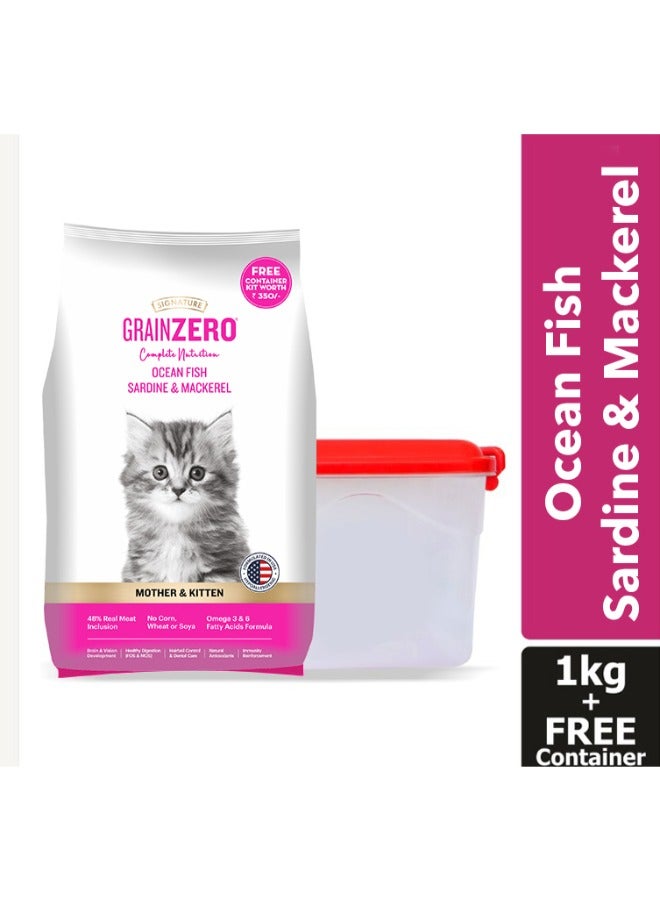 Grain Zero طعام جاف للقطط الصغيرة من سمك السردين والماكريل خالي من الحبوب مع حاوية مجانية - Image 3