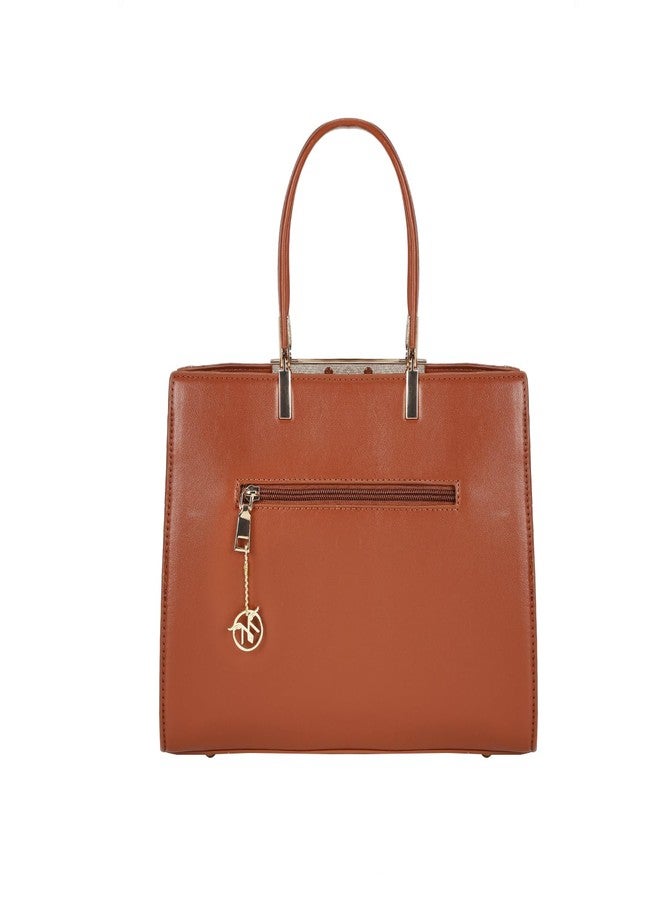 MONROW Brown Color Block Pattern Satchel Bag For Women With Adjustable And Detachable Sling Strap For Office and Regular Use - Image 3