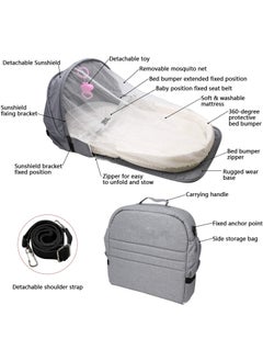Gonice Gonice 4 in 1 Portable Bassinet, Foldable Baby Bed, Infant Sleeper with Awning and Mosquito Net (Grey)  - Image 3