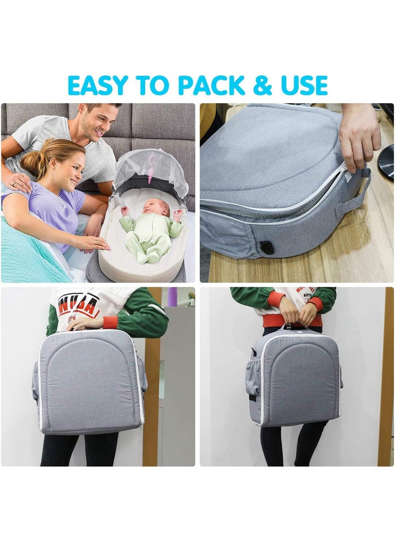 Gonice - Gonice 4 in 1 Portable Bassinet, Foldable Baby Bed, Infant Sleeper with Awning and Mosquito Net (Grey) - Image 1