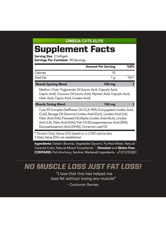 PMD Sports Omega Cuts Elite -Fat Loss-Muscle Defining Formula - Omega Fatty Acids, MCT's and CLA for Muscle Definition and Maintenance - Keto Friendly For Women and Men - Stimulant Free (180 Softgels)  - Image 2