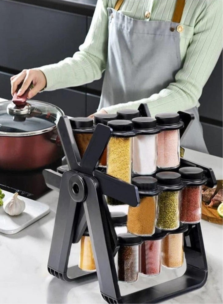 دينكس منظم رفوف التوابل الدوارة مع 18 برطمان توابل زجاجي، مجموعة برطمانات التوابل مع 18 برطمان توابل دوار 360 درجة، مجموعة زجاجات توابل على شكل عجلة - Image 5