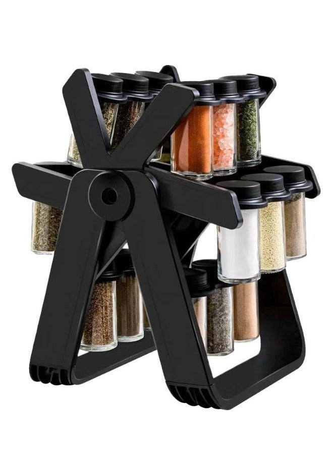 دينكس منظم رفوف التوابل الدوارة مع 18 برطمان توابل زجاجي، مجموعة برطمانات التوابل مع 18 برطمان توابل دوار 360 درجة، مجموعة زجاجات توابل على شكل عجلة - Image 3