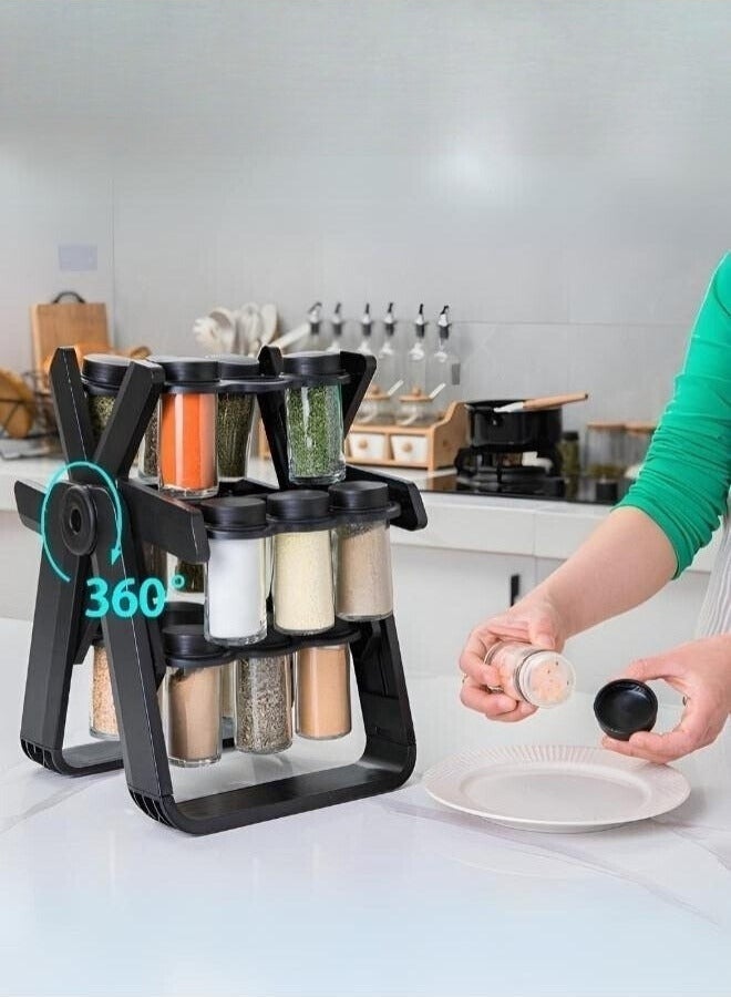 دينكس منظم رفوف التوابل الدوارة مع 18 برطمان توابل زجاجي، مجموعة برطمانات التوابل مع 18 برطمان توابل دوار 360 درجة، مجموعة زجاجات توابل على شكل عجلة - Image 4
