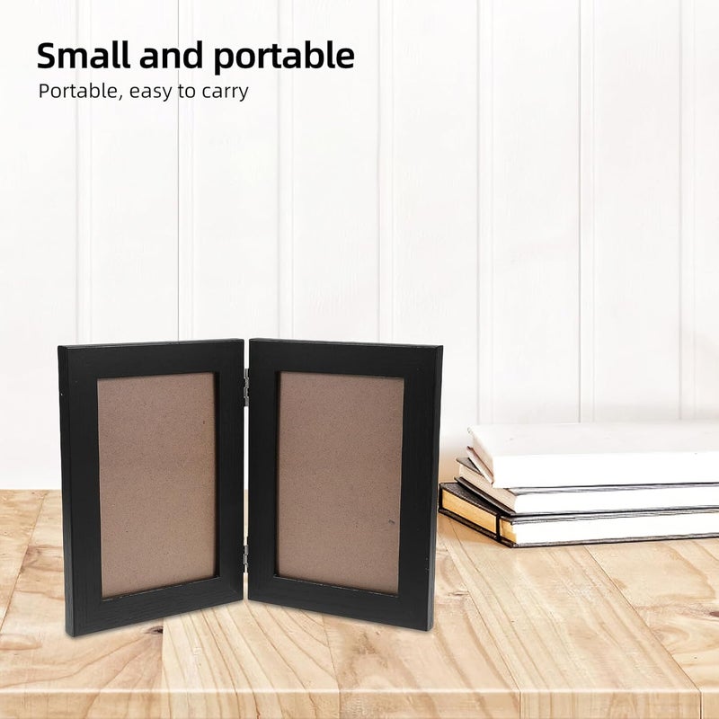 MAGICLULU Double Hinged Wood Picture Frame 6-inch Black Wood Grain Foldable Desk Photo Display for Family Memories and School Collage - Image 5