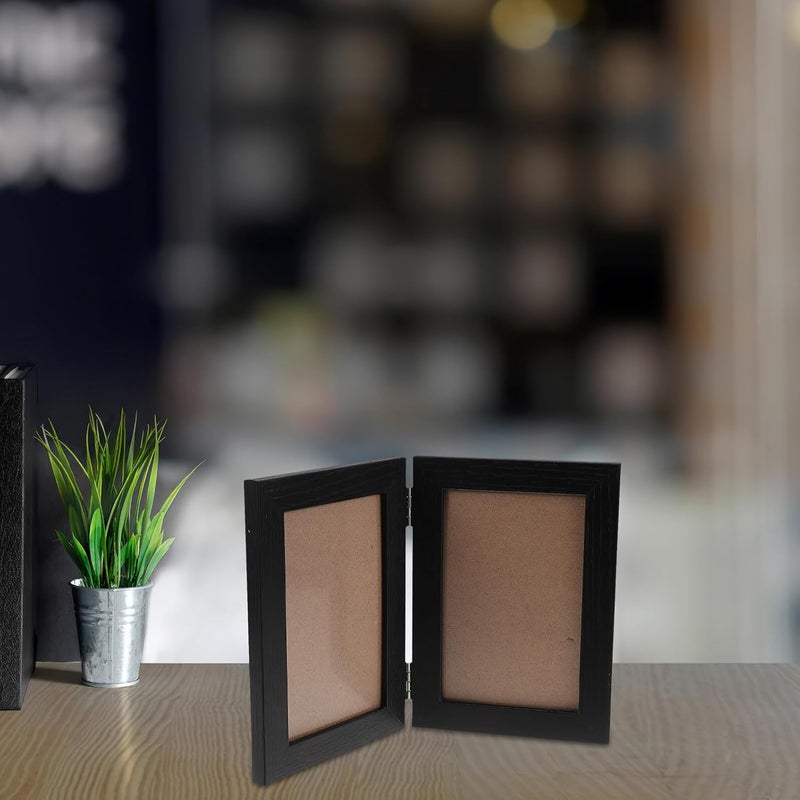 MAGICLULU Double Hinged Wood Picture Frame 6-inch Black Wood Grain Foldable Desk Photo Display for Family Memories and School Collage - Image 4