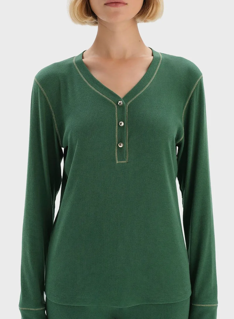 dagi Button Detail Top & Pyjama Set