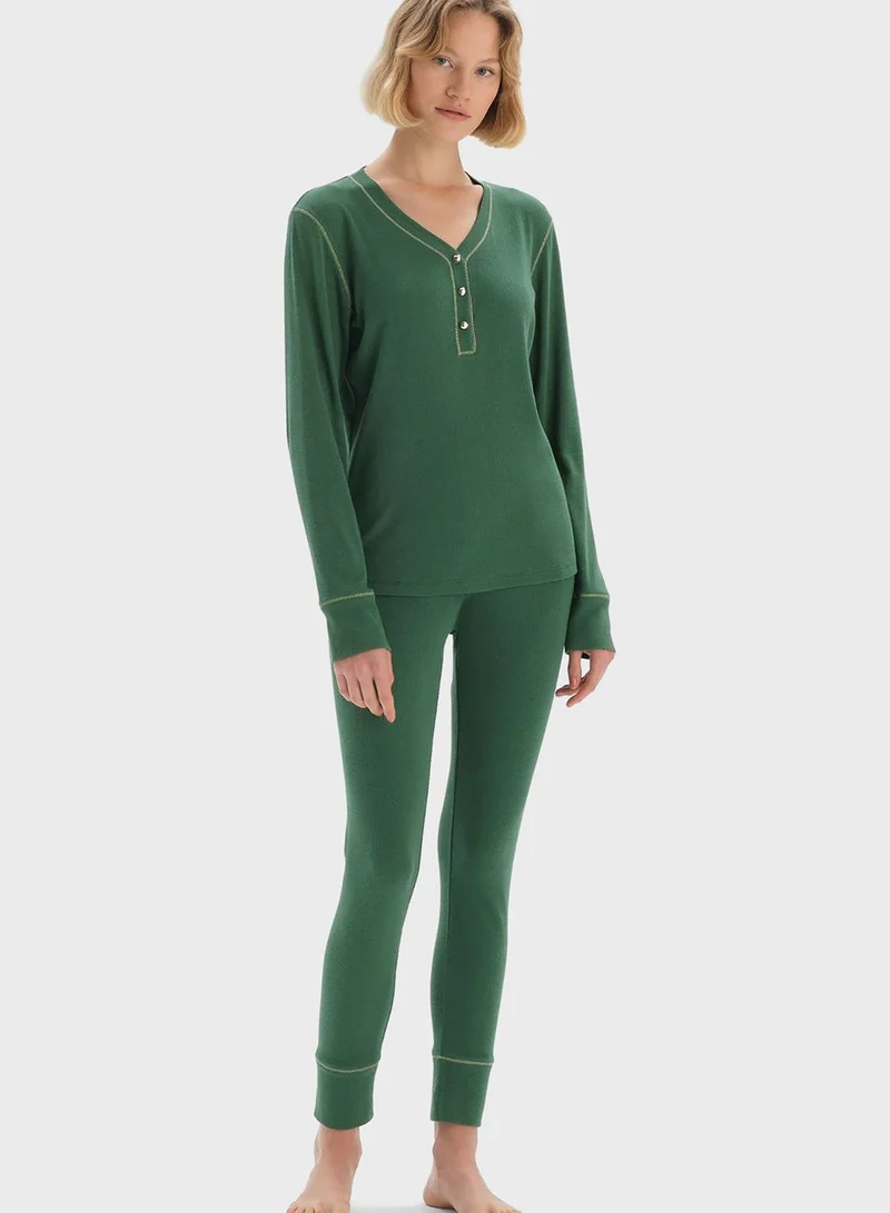 dagi Button Detail Top & Pyjama Set