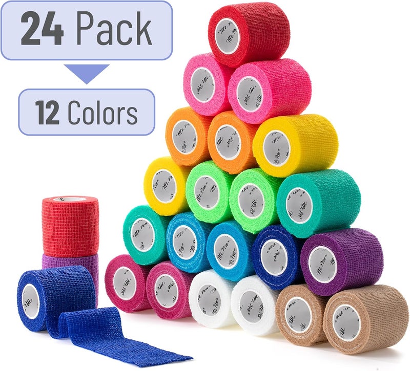 Mr. Pen Mr Pen Self Adhesive Bandage Wrap 24 Pack Colorful 2 x 5 Yards Adhesive Bandages Cohesive Bandage Medical Wrap Elastic Bandage Wrap Bandage Tape Self Sticking Bandage Wrap - Image 2