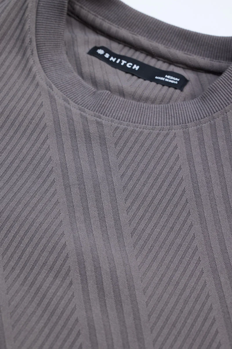 سنيتش Grey Textured Long Sleeve Slim Fit Streetwear Sweater