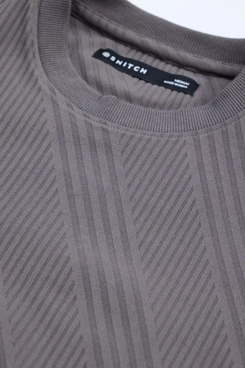 سنيتش Grey Textured Long Sleeve Slim Fit Streetwear Sweater