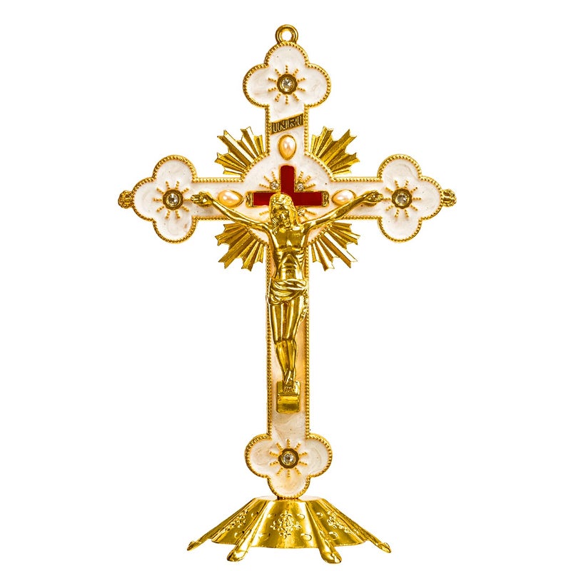 Calculs Metal Jesus Crucifix Table Cross with Stand – 8.7" Catholic Standing Cross, Gold Finish, Christian Home Décor for Prayer Table, Desk, Church, Baptism & Religious Gifts - Image 5