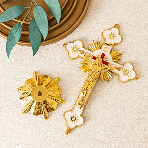 Calculs Metal Jesus Crucifix Table Cross with Stand – 8.7" Catholic Standing Cross, Gold Finish, Christian Home Décor for Prayer Table, Desk, Church, Baptism & Religious Gifts - Image 4