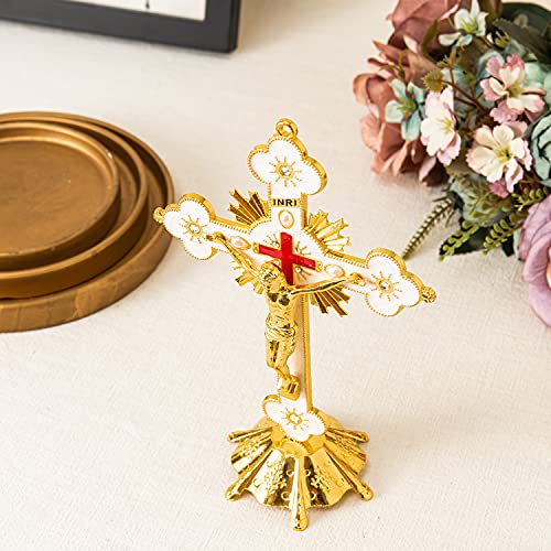 Calculs Metal Jesus Crucifix Table Cross with Stand – 8.7" Catholic Standing Cross, Gold Finish, Christian Home Décor for Prayer Table, Desk, Church, Baptism & Religious Gifts - Image 2