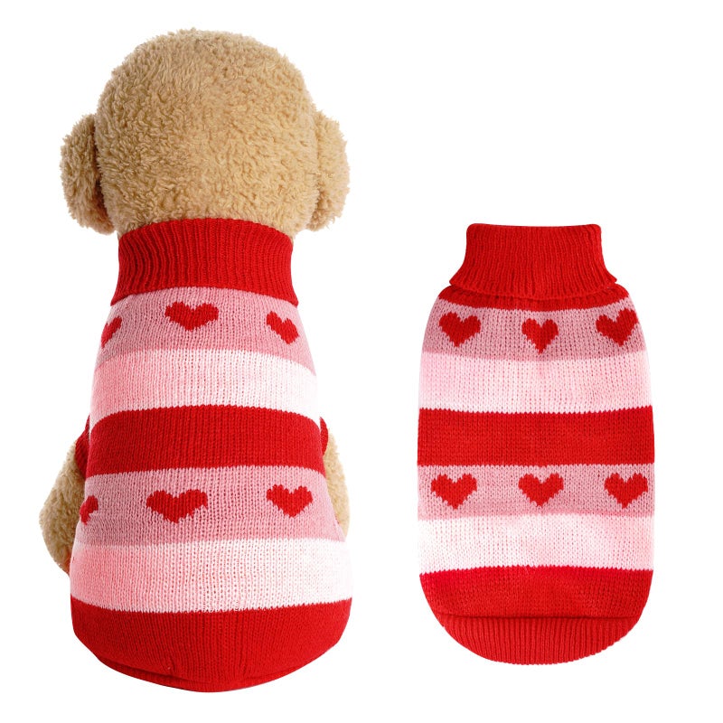 Rbenxia Dog Heart Knitted Sweater Warm Pet Dogs Clothes Winter Dog Outfits for Small Puppy Cat Pets (Red, M) - Image 1