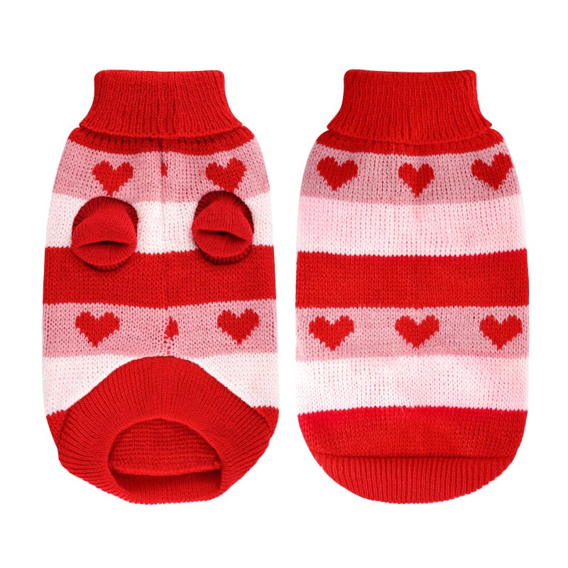 Rbenxia Dog Heart Knitted Sweater Warm Pet Dogs Clothes Winter Dog Outfits for Small Puppy Cat Pets (Red, M) - Image 2