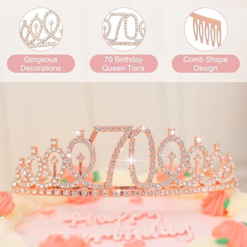 Cyrelwing 70TH Birthday Gifts for Women,Vintage Engraved 70th Wine Glass,70 Year Old Birthday Decorations For Her,70&Fabulous Sash and Tiara For Women,Friends,Sister-Turning 70th Party Favor Supplies - Image 3