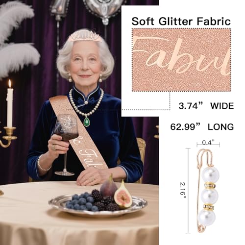 Cyrelwing 70TH Birthday Gifts for Women,Vintage Engraved 70th Wine Glass,70 Year Old Birthday Decorations For Her,70&Fabulous Sash and Tiara For Women,Friends,Sister-Turning 70th Party Favor Supplies - Image 4