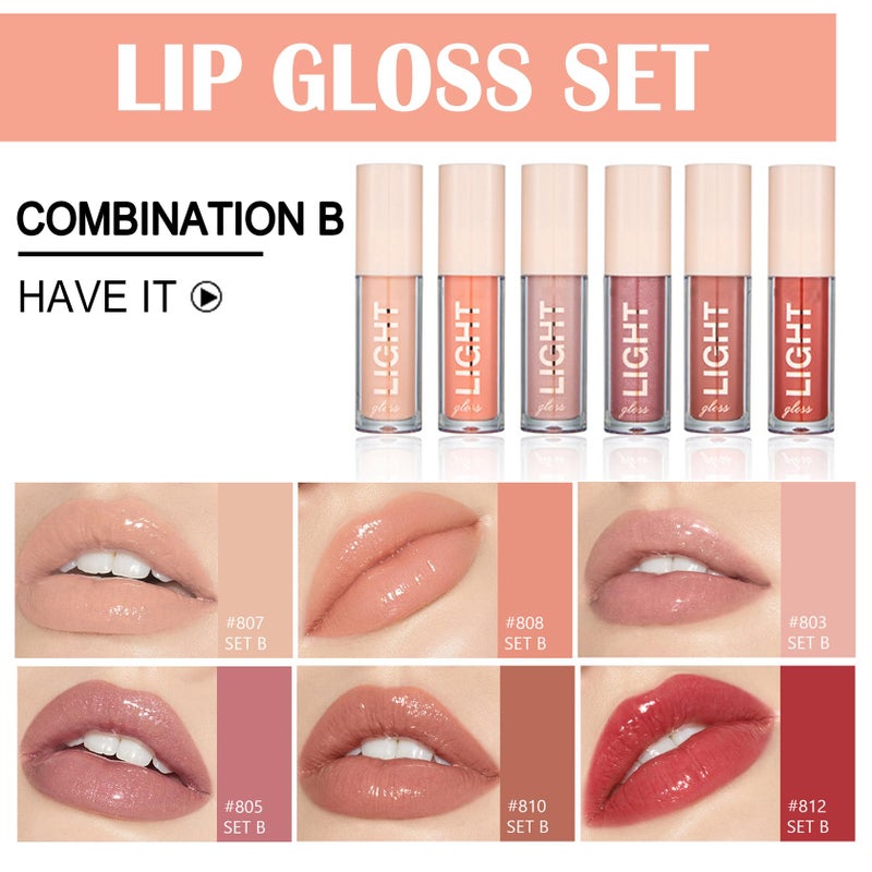 CAHIUYOA Light Lipgloss 6PCS Lip Gloss Set,Nude Pink Lip Gloss Kit Shine Glossy and Moisturizing,Lip Plumping Lip Gloss Pack Bulk Liquid Lipstick for Women Girls-Set B - Image 2