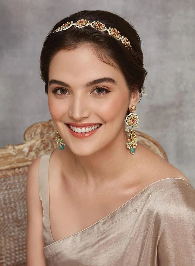 Priyaasi Heart Flowers Kundan Stone Studded  Beaded Mathapatti