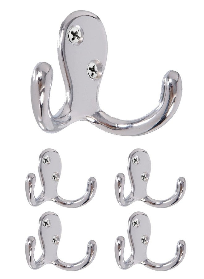 HOWTOOL Double Robe Hook 5 Pack Chrome with Screws Wall Mounted Towel Scarf - Image 1
