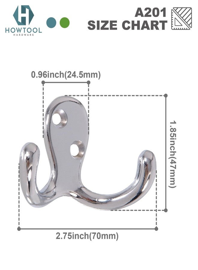 HOWTOOL Double Robe Hook 5 Pack Chrome with Screws Wall Mounted Towel Scarf - Image 3