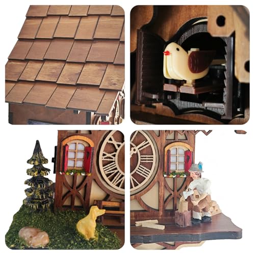 HUGE HAPPINESS Cuckoo Clock for Wall Art: 12 Melodies, Volume Control, Night Mode, Germany Style Black Forest Retro Traditional Handcrafted Wooden House Home Decor, Gifts for Family (8.75 X 23inch) - Image 4