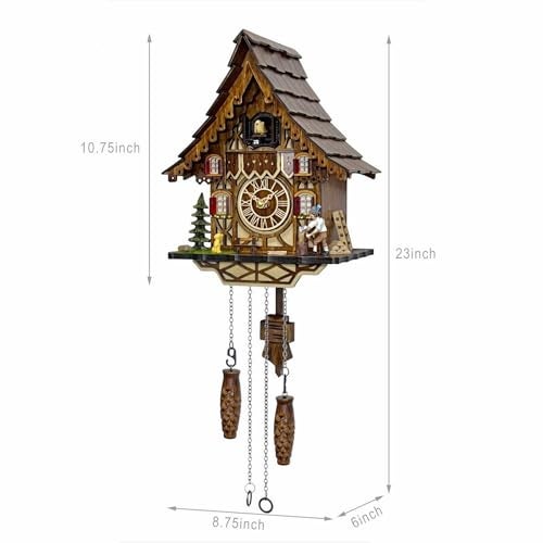 HUGE HAPPINESS Cuckoo Clock for Wall Art: 12 Melodies, Volume Control, Night Mode, Germany Style Black Forest Retro Traditional Handcrafted Wooden House Home Decor, Gifts for Family (8.75 X 23inch) - Image 3