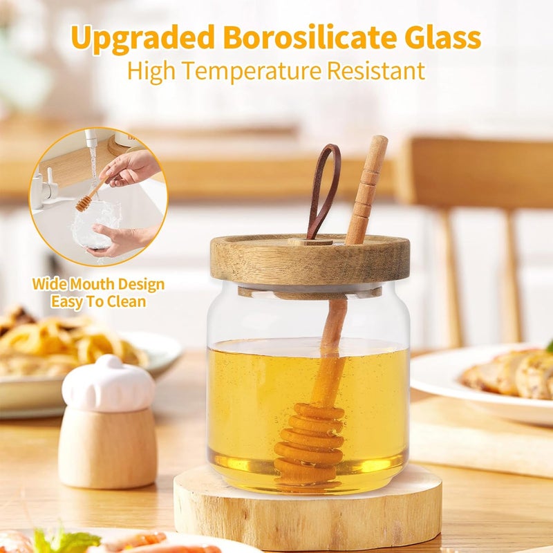 BUITLU Honey Jars with Dipper, 17 oz Airtight Glass Honey Dispenser with Acacia Lid Cover for Storing Honey and Syrup,Home Kitchen Gifts for Women, Moms, and Friends - Image 4