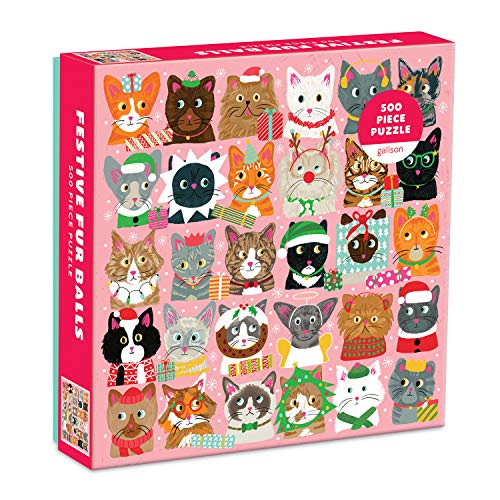 Galison Festive Furballs Puzzle, 500 Pieces, 20” x 20” – Cat Jigsaw Puzzle Featuring a Festive Holiday Illustration by Liza Lewis – Thick, Sturdy Pieces, Challenging Family Activity, Great Gift Idea - Image 3