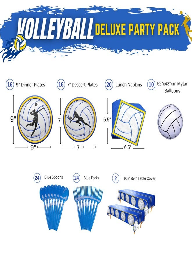 Blue Orchards Volleyball Deluxe Party Packs (112 Pieces for 16 Guests) - Volleyball Decorations, Sports Themed Birthday Party Supplies, Volleyball Plates and Napkins, Volleyball Party Decor, Blue Orchards - Image 2