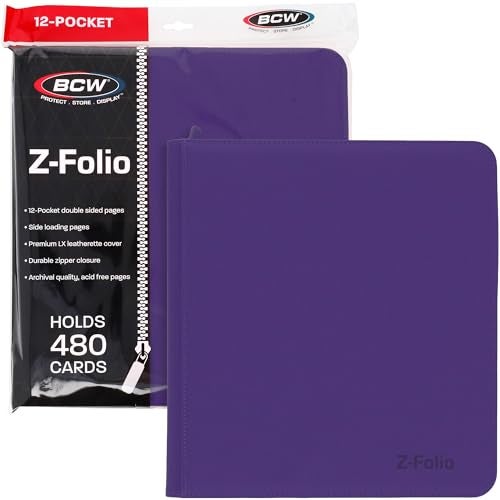BCW ZFolio LX Zipper Portfolio Premium Purple Leatherette 12Pocket Playset Album Secure Zipper 480 Card Capacity Card Collectors Dream Card Organizer Trading Card Storage - Image 1