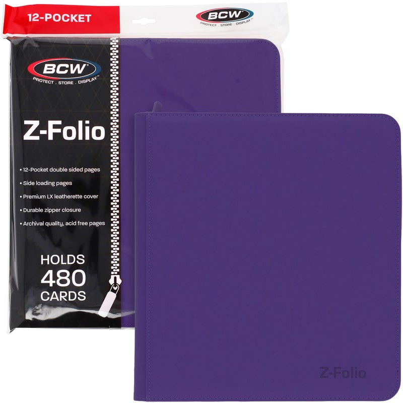 BCW ZFolio LX Zipper Portfolio Premium Purple Leatherette 12Pocket Playset Album Secure Zipper 480 Card Capacity Card Collectors Dream Card Organizer Trading Card Storage - Image 2